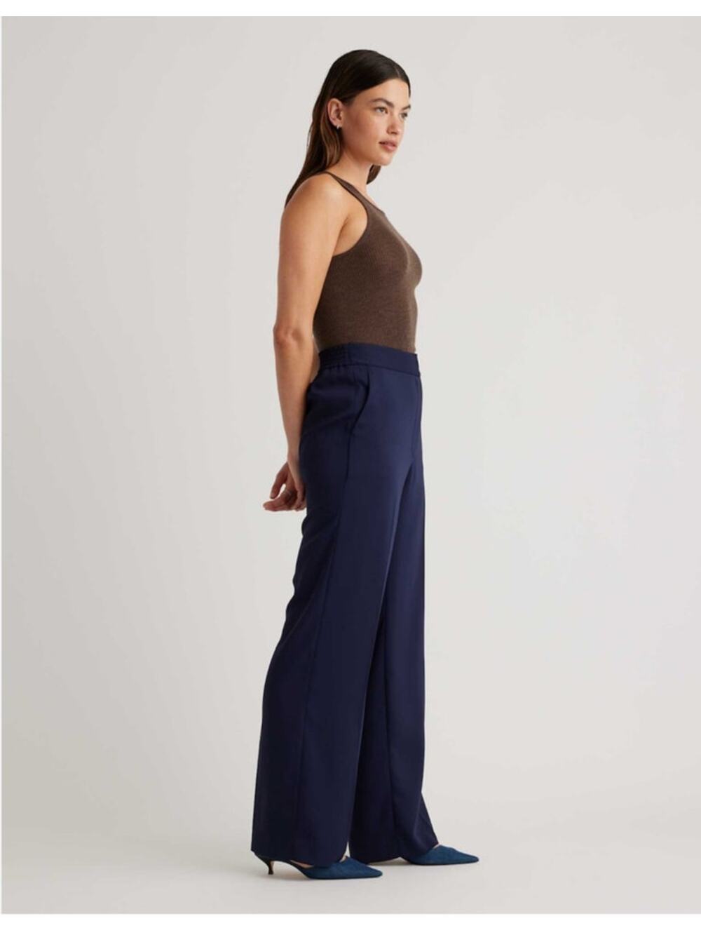 Quince Navy Stretch Crepe Trouser Pants Tailored Work Office‎ Chic Size 0